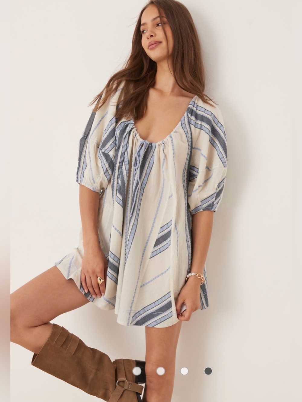 NWOT size Small Free People Bop Around romper in seaside stripe ivory